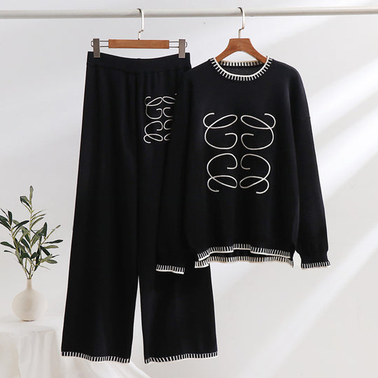 Damen gemütliches Sweatset mit grafischem Design und eleganten Kontrastdetails R&B