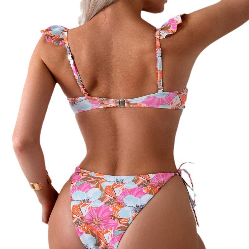 Damen Bikini-Set mit voluminösen Rüschendetails und zeitlosem floralem Muster R&B