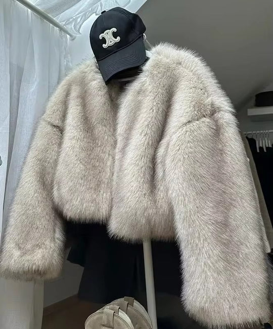 Damen Kuschelige Kunstpelzjacke mit offenem Schnitt R&B