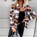 Damen Karo-Hemdenjacke im Oversized-Stil mit Druckknopfverschluss R&B