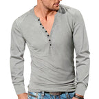Herren Langarm-Henley-Shirt mit strukturierter Oberfläche und modischer Knopfleiste R&B
