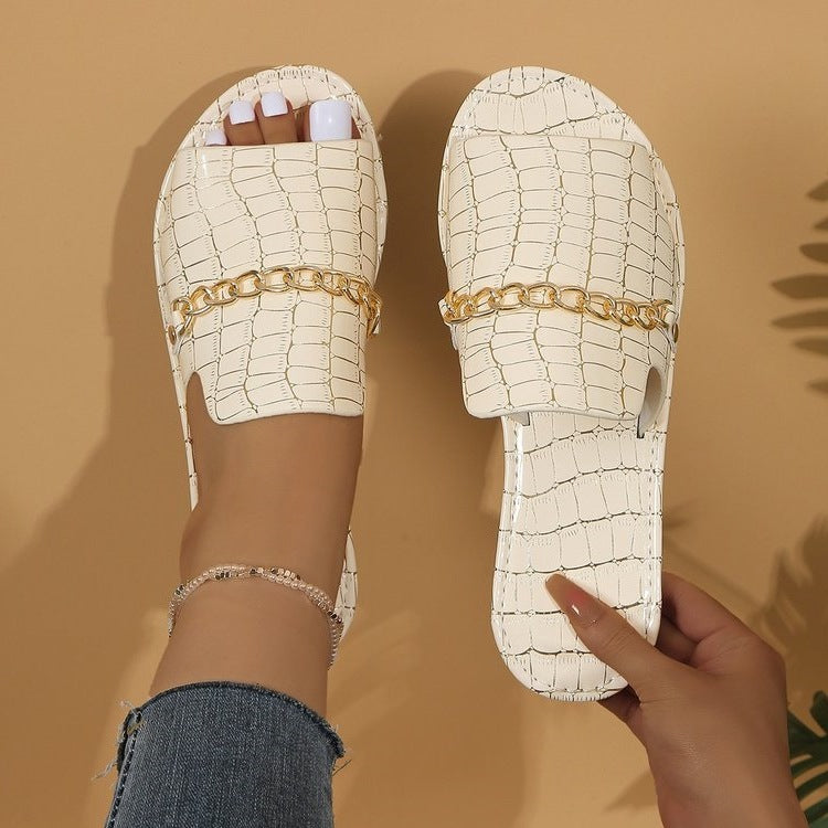 Damen elegante und komfortable Riemchensandalen mit Schmuckkette R&B