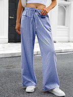 Damen Weit geschnittene Karohose mit elastischem Bund und praktischen Taschen R&B