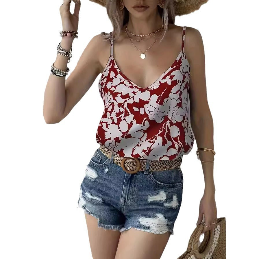 Damen Top mit verspieltem Blumendesign und Spaghetti-Trägern R&B