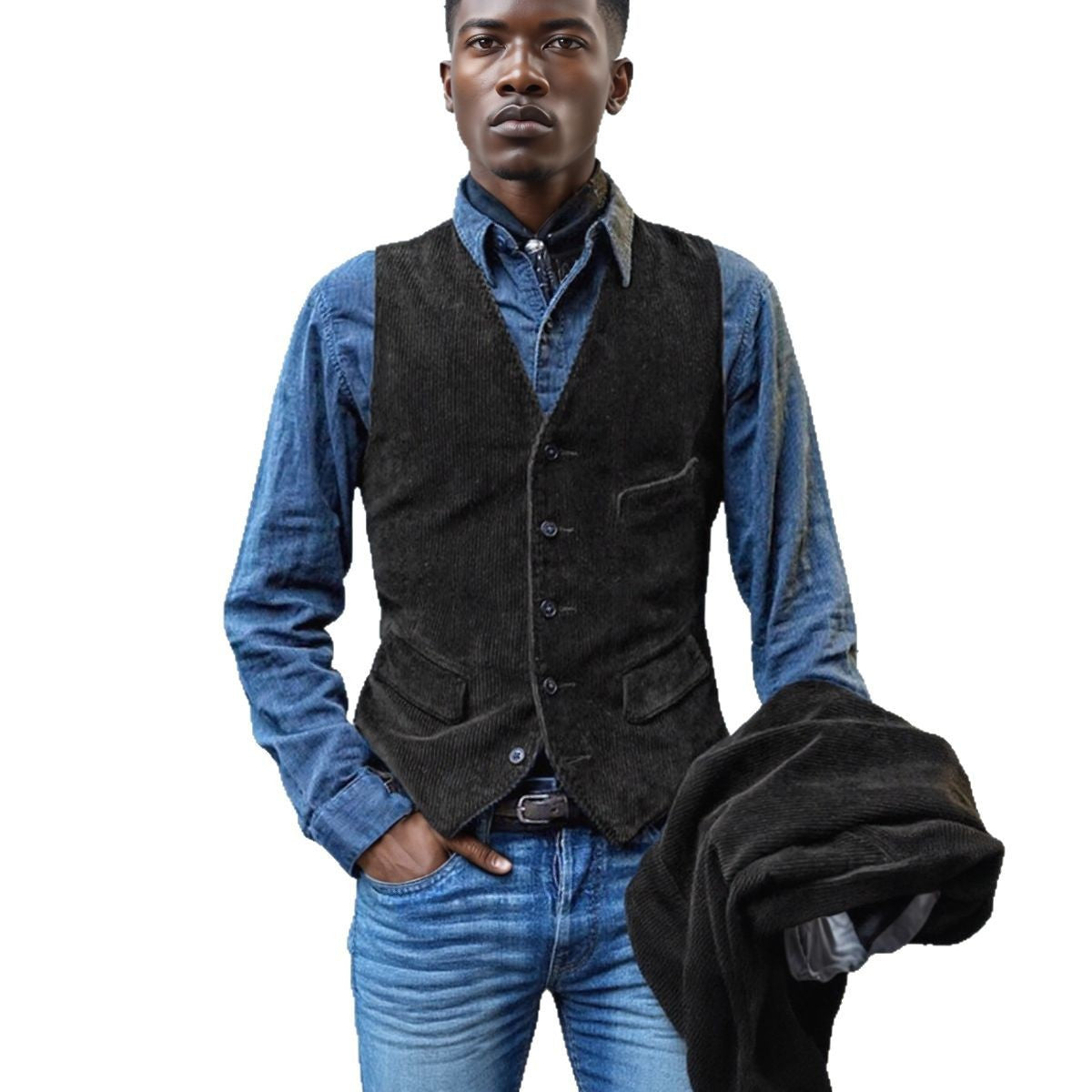 Herren elegante Cordweste mit modernen Taschen R&B
