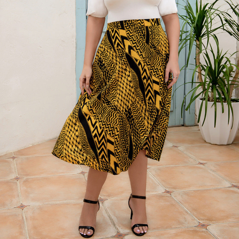 Damen schwingender Maxirock mit geometrischem Muster R&B