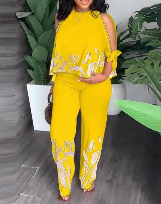 Damen Elegant gestaltetes Sommeroutfit mit floralem Design und Schulterfreiem Oberteil R&B