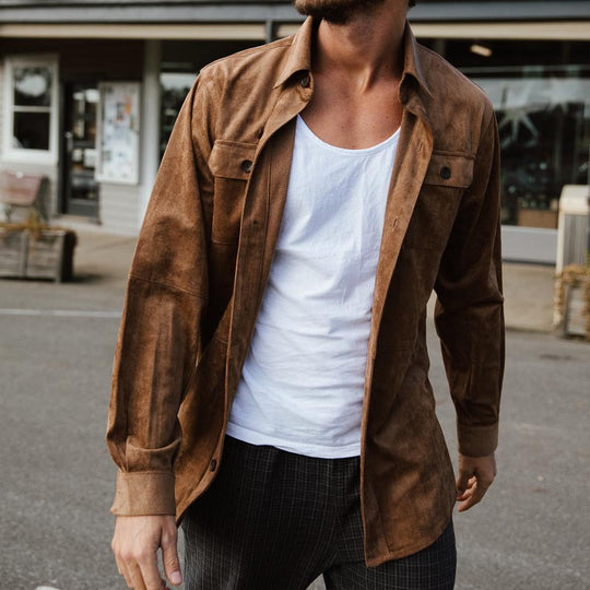 Herren Wildlederlook Hemd