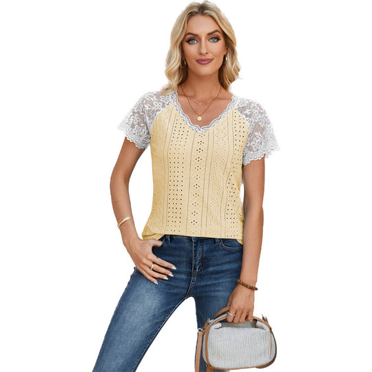 Damen Spitzeneinsatz T-Shirt R&B