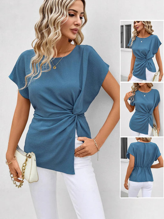 Damen elegantes Wickel-Oberteil mit lässigem Schnitt und fließendem Stoff Heidi-Mode