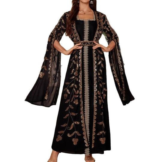 Damen Elegante Kaftan-Kleid mit aufwendigen Stickereien und fließendem Schnitt R&B