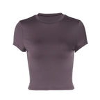 Damen figurbetontes T-Shirt mit kurzem Arm und dekorativem Raffungselement R&B