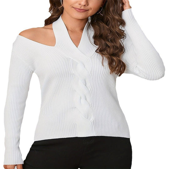 Damen Grobstrickpullover mit tiefem Ausschnitt R&B