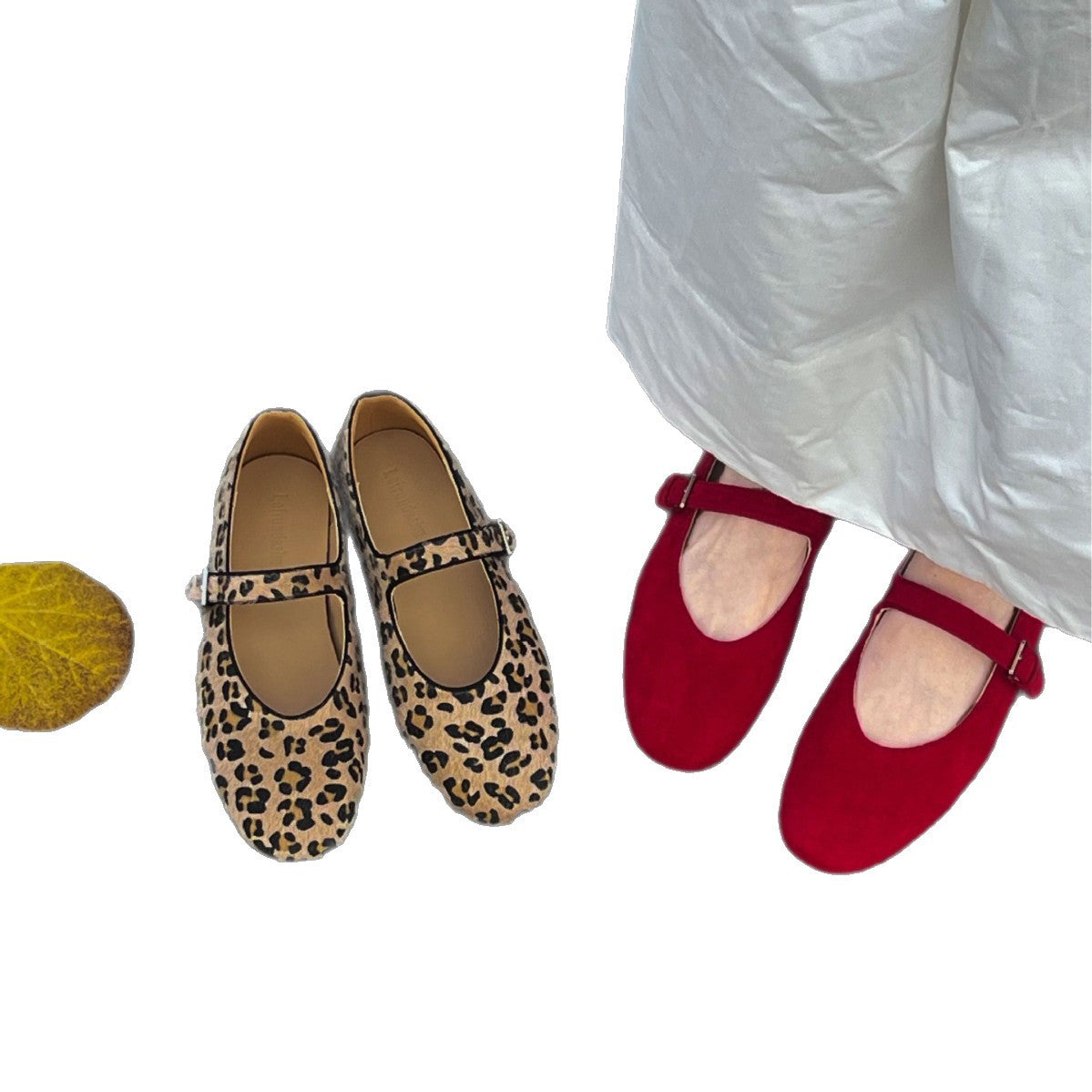 Damen Ballerinas mit elegantem Riemendesign und schickem Leopardenmuster R&B