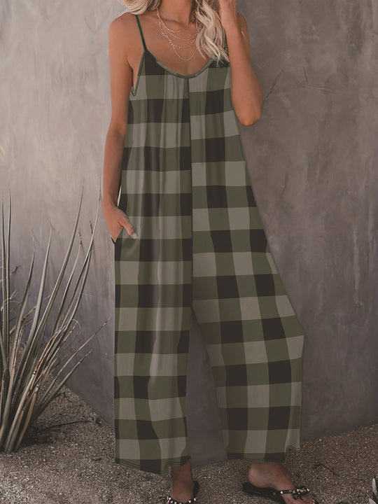 Damen Lässiger Jumpsuit im karierten Design mit praktischen Taschen R&B