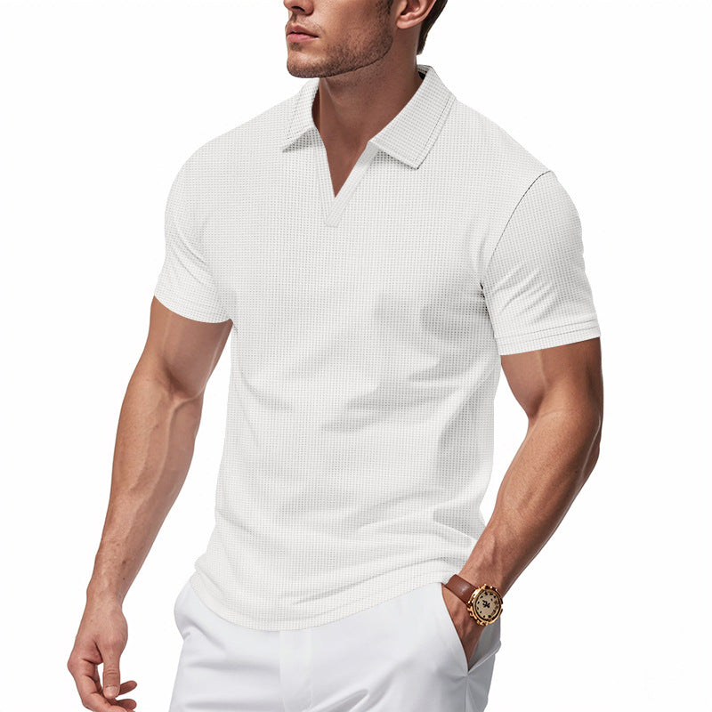Herren Poloshirt mit strukturiertem Design und modernem V-Ausschnitt R&B