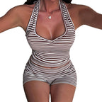 Damen Set aus gestreiftem Top und kurzwolliger Hose R&B