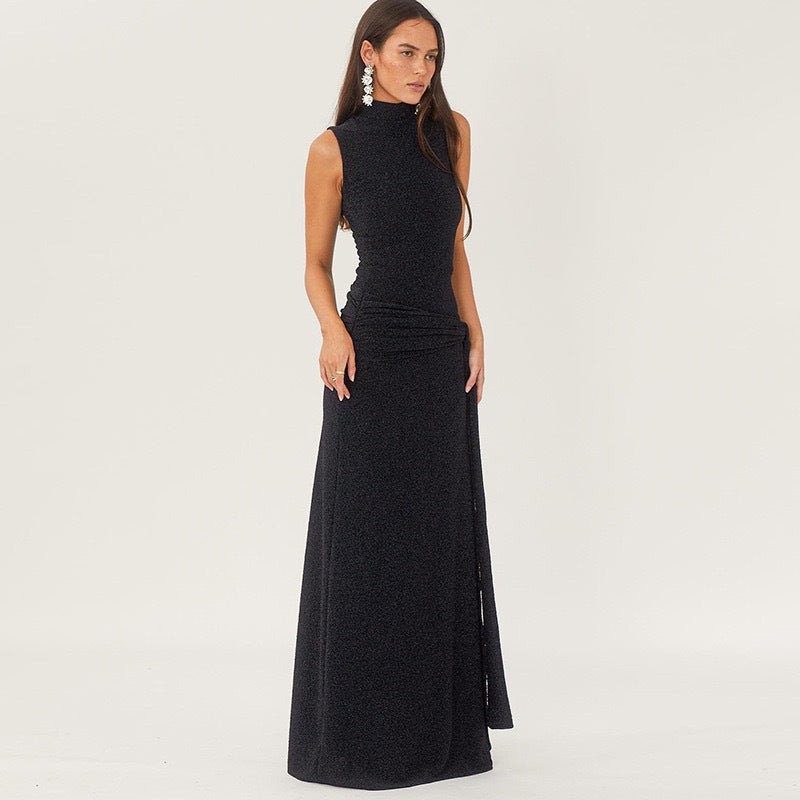 Damen Elegantes Maxikleid mit hochgeschlossenem Kragen und drapiertem Detail R&B