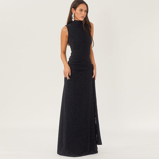 Damen Elegantes Maxikleid mit hochgeschlossenem Kragen und drapiertem Detail R&B