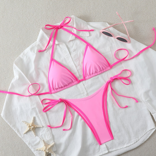 Damen Triangel-Bikini mit verstellbaren Bindebändern und hoch geschnittenen Unterteilen R&B