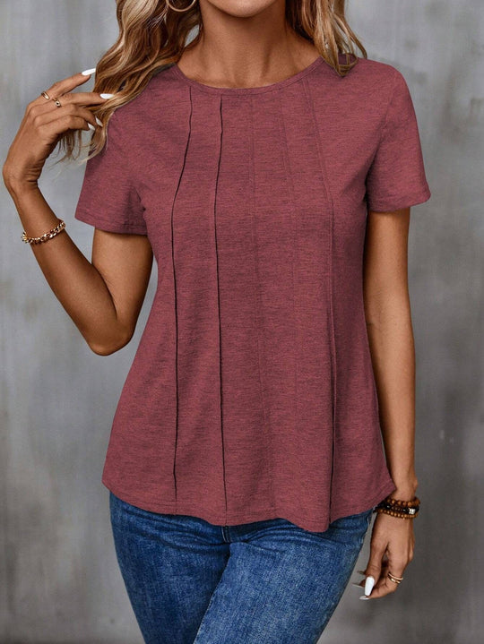 Damen lässiges T-Shirt mit strukturiertem Design und seitlichen Falten R&B