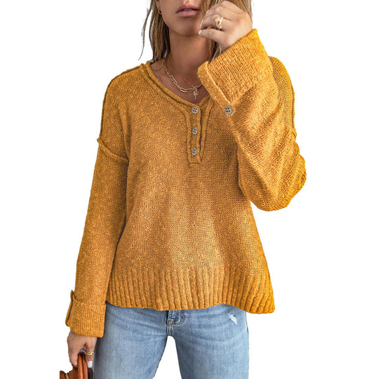 Damen Grober Strickpullover mit Knopfleiste und weitem Schnitt R&B