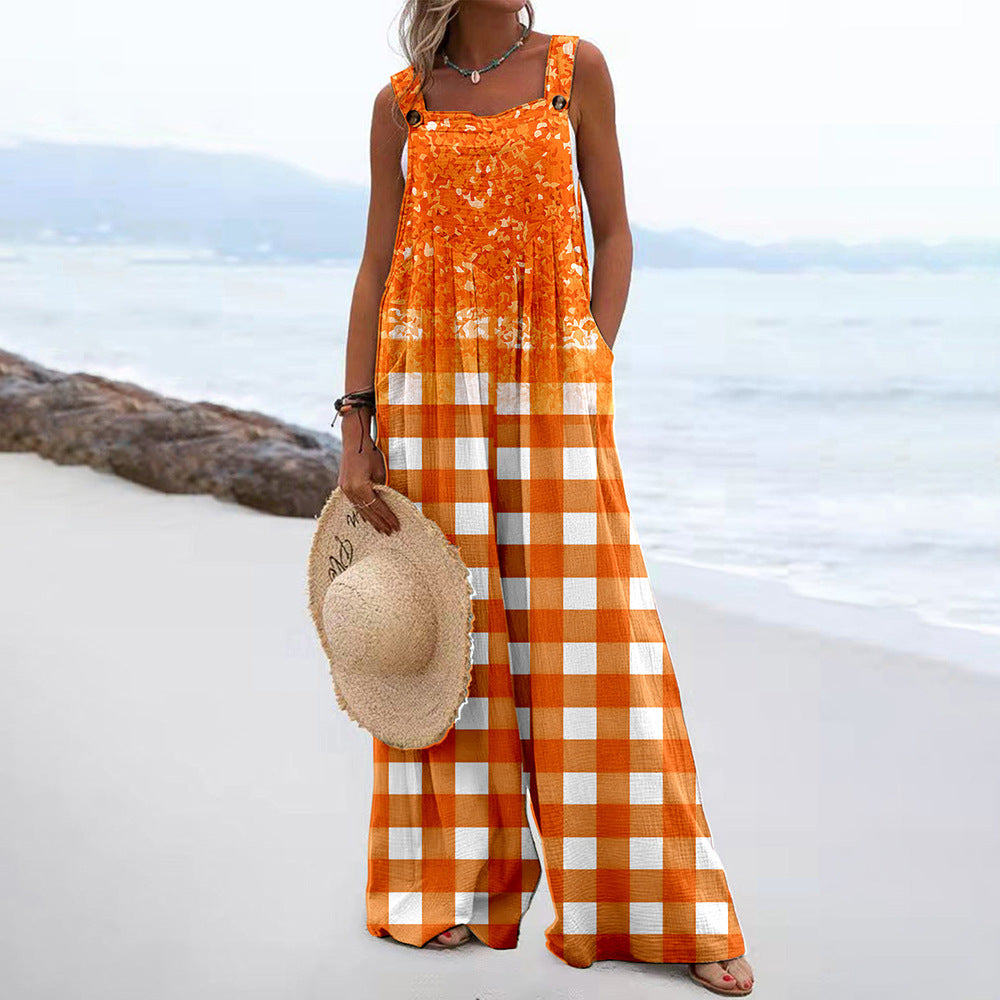 Damen Weit geschnittene Latzhose mit floralem Muster und praktischen Taschen R&B