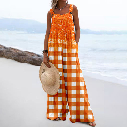 Damen Weit geschnittene Latzhose mit floralem Muster und praktischen Taschen R&B