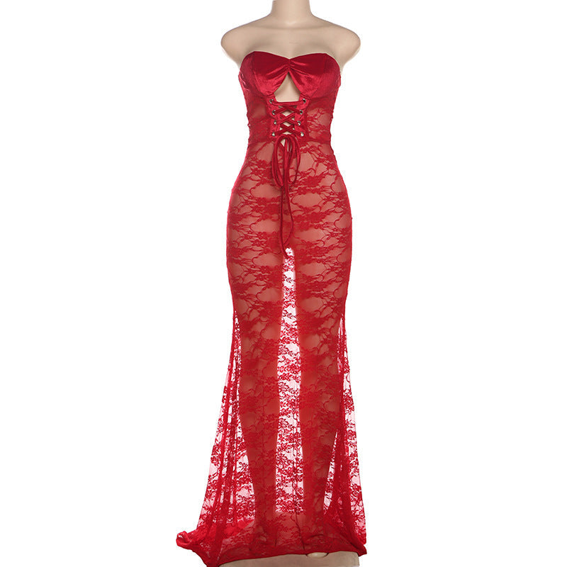 Damen Strapless Spitzenkleid mit raffinierter Schnürung R&B