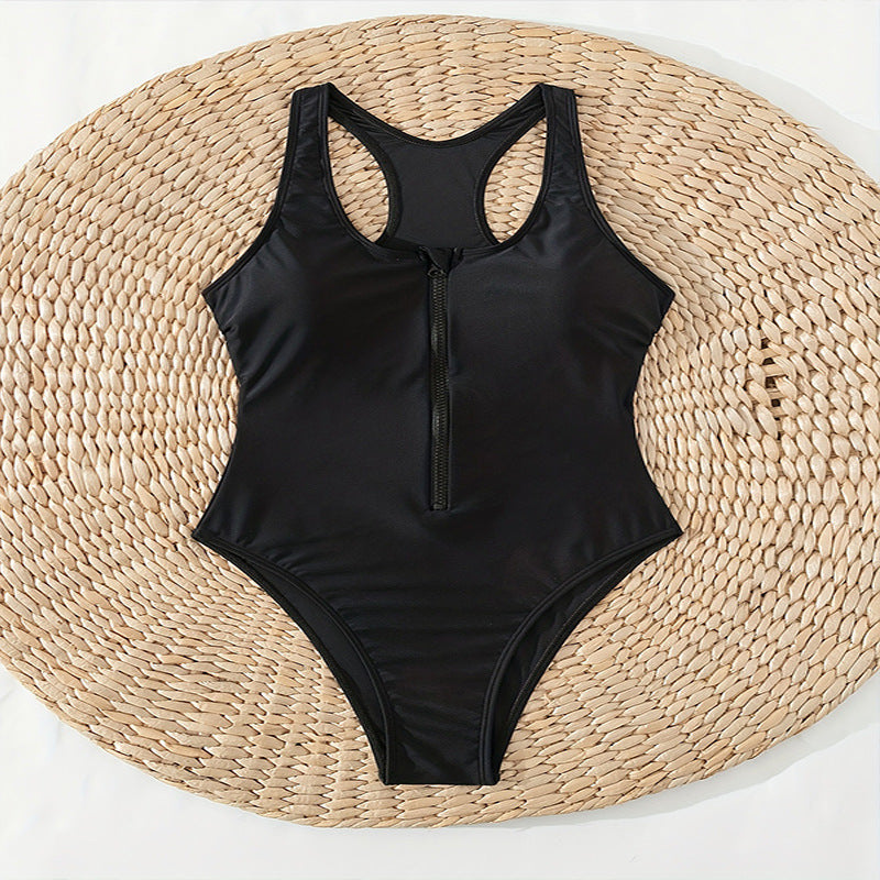 Damen Einteiler Badeanzug mit durchgehendem Reißverschluss und Racerback-Design R&B