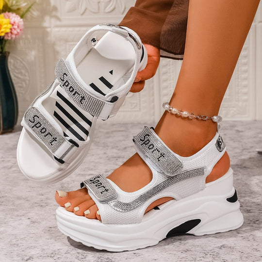 Damen Plateau-Sandalen mit verstellbaren Riemen und modischem Glitzer-Design R&B