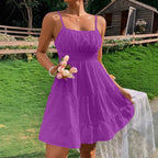 Damen Sommerkleid mit Rüschen und verstellbaren Spaghettiträgern R&B
