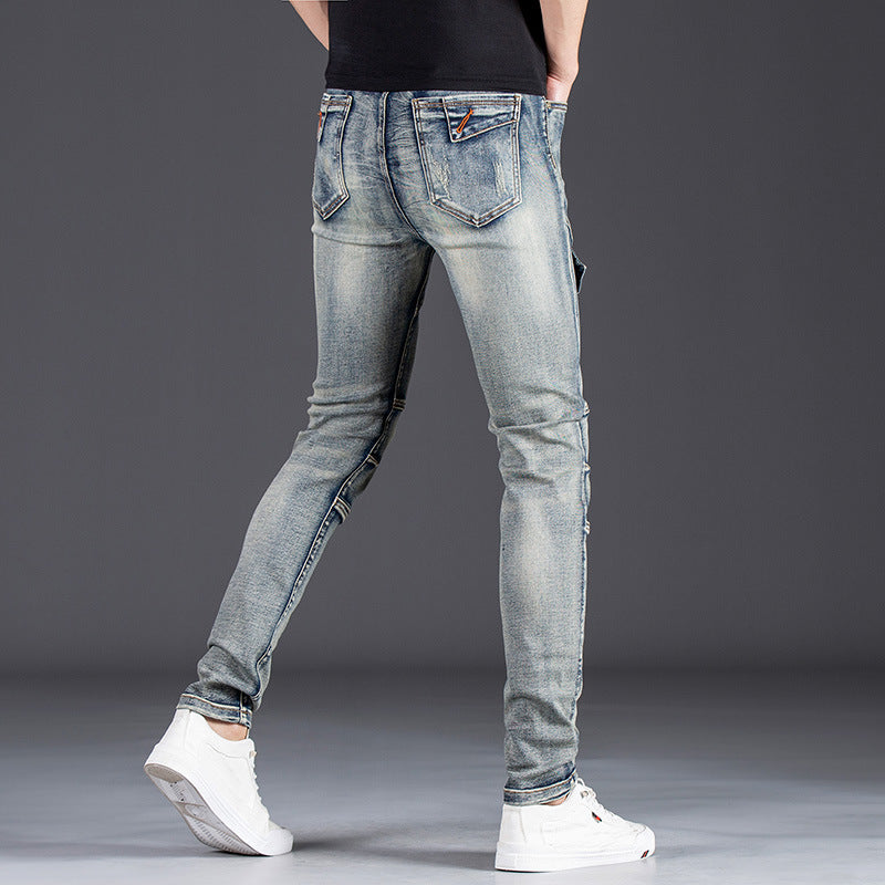 Herren Designer Slim Fit Jeans mit kreativen Reißverschlussdetails R&B