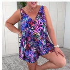 Damen lässiger Overall mit buntem Tiermuster R&B