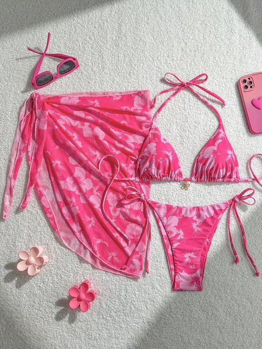 Damen Triangel-Bikini-Set mit verstellbaren Trägern und Wickeltuch R&B