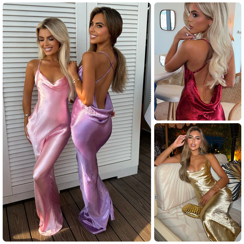 Damen Glamouröses Abendkleid mit schimmerndem Satin und spaghettiträgern R&B