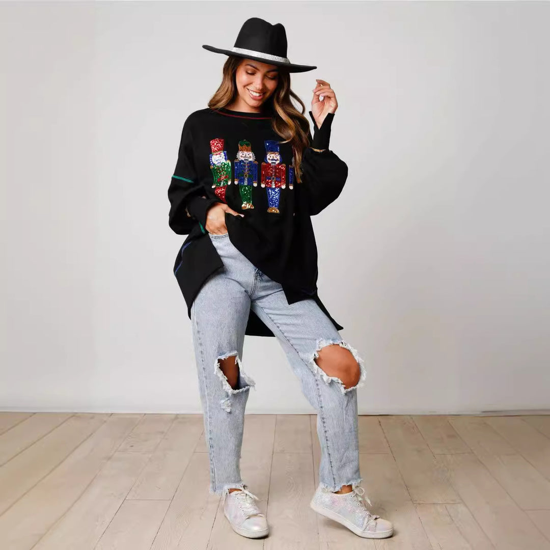 Damen Oversized Sweatshirt mit festlichem Motiv R&B