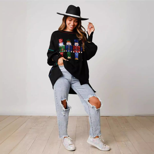 Damen Oversized Sweatshirt mit festlichem Motiv R&B