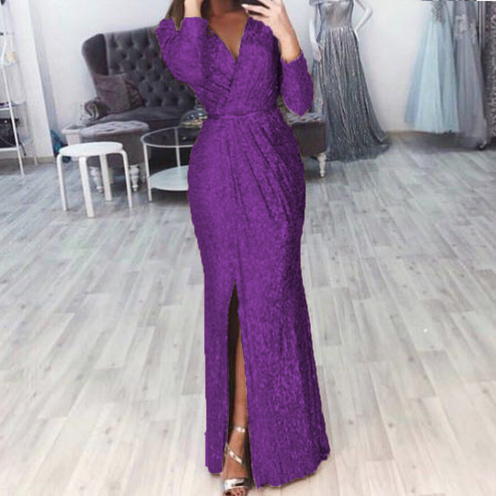 Damen Elegantes Wickelkleid mit Bein-Schlitz R&B