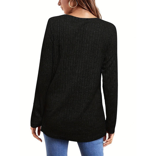 Damen Strickpullover mit vertikalem Rippdesign und lässigem Schnitt R&B
