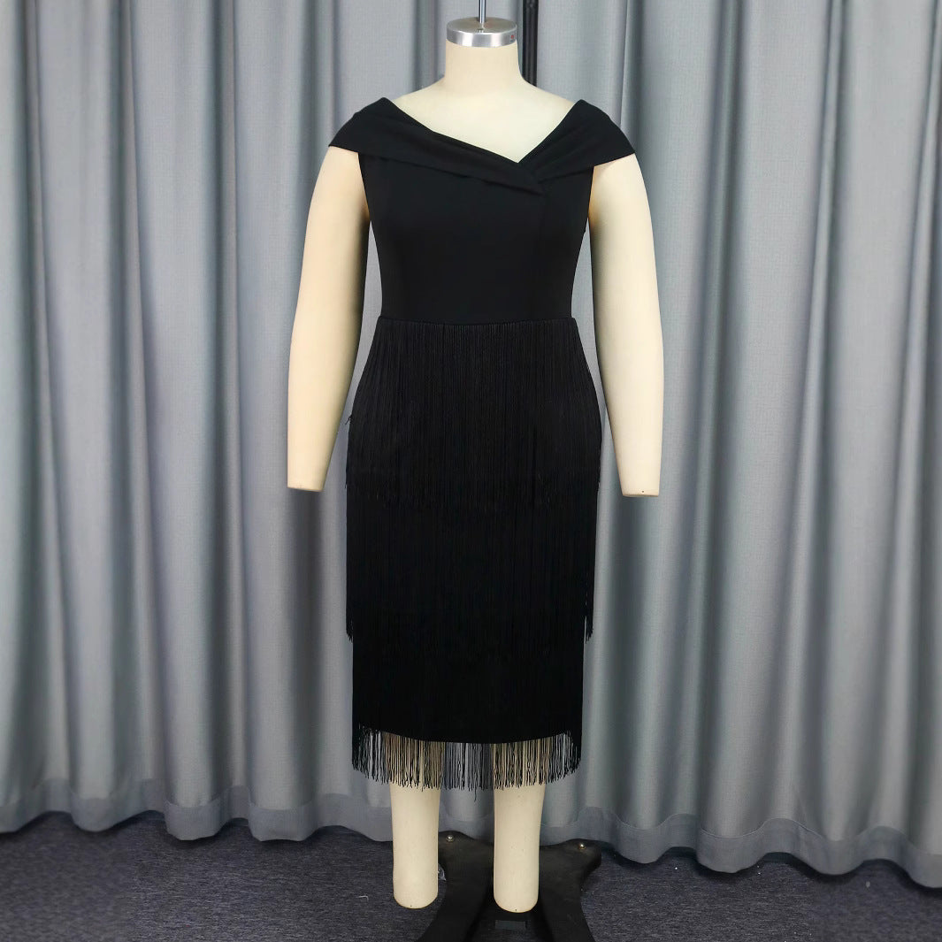 Damen elegantes Kleid mit Fransen-Detail R&B