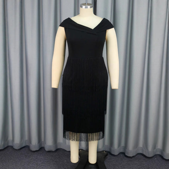 Damen elegantes Kleid mit Fransen-Detail R&B