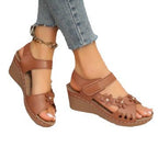 Damen Wedge-Sandaletten mit stilvollem Blüten-Design und verstellbarem Riemen R&B