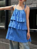 Damen luftiges Schwingkleid mit mehrlagigem Design und verstellbaren Trägern R&B