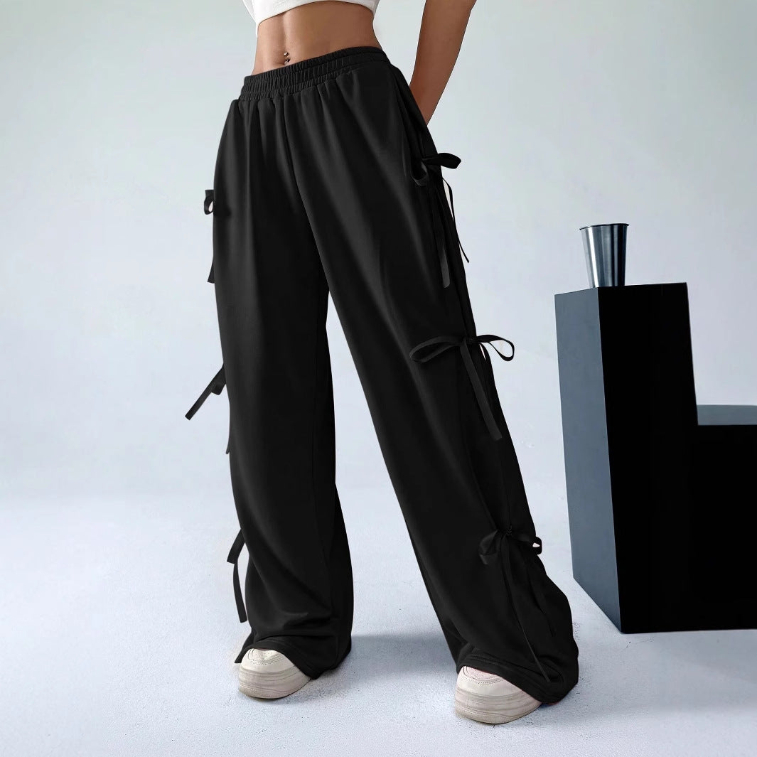 Damen Weit geschnittene Cargohose mit Leopardenmuster und eleganten Schnürdetails R&B