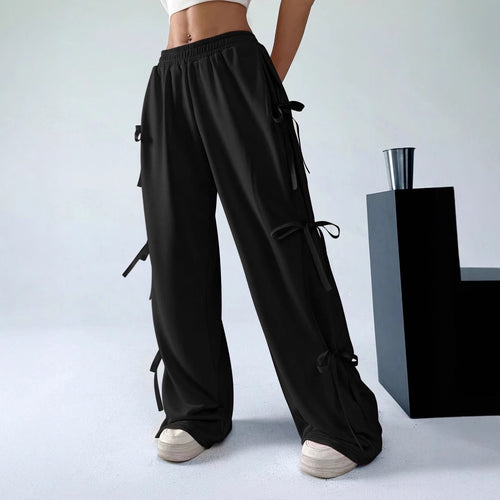 Damen Weit geschnittene Cargohose mit Leopardenmuster und eleganten Schnürdetails R&B