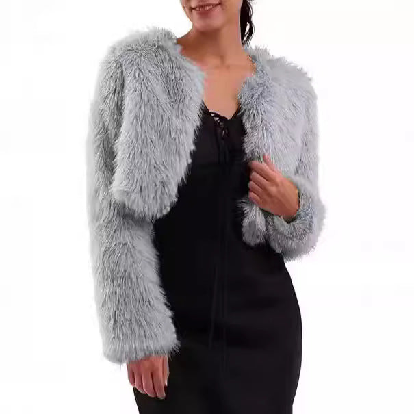 Damen Flauschige Kurzjacke mit offenem Schnitt R&B