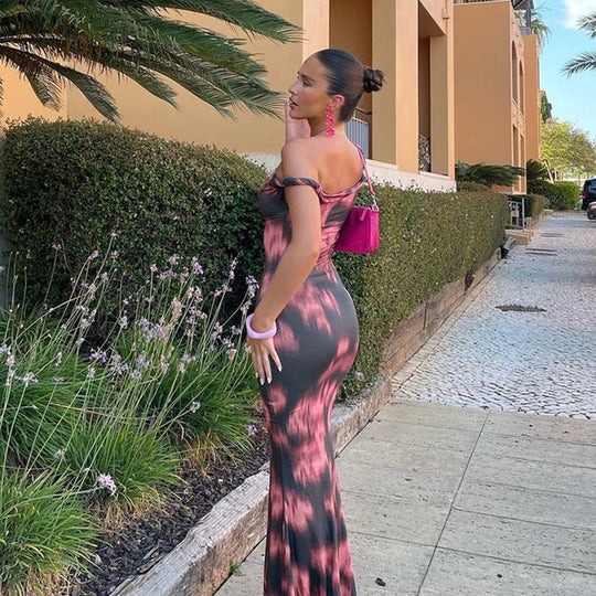 Damen figurbetontes Maxikleid mit asymmetrischem Design und einzigartigen Rüschendetails R&B