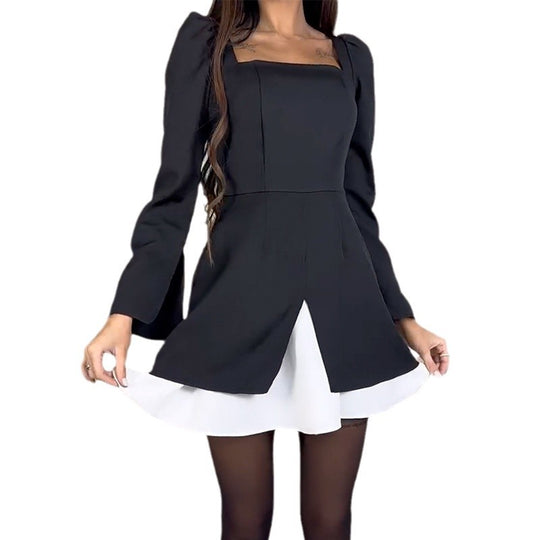 Damen Cocktailkleid mit Puffärmeln und asymmetrischem Schnitt R&B