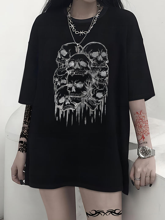 Damen T-Shirt mit künstlerischem Skelettmotiv und einzigartigem Druck R&B